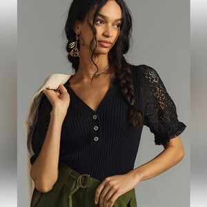 Black Puff Sleeve Ribbed Top - Brand: Bohme